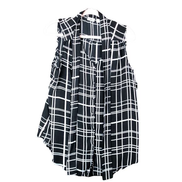 Cato Womens Blouse Black White Striped Front Tie Neck Sleeveless Workwear Large - Picture 1 of 12